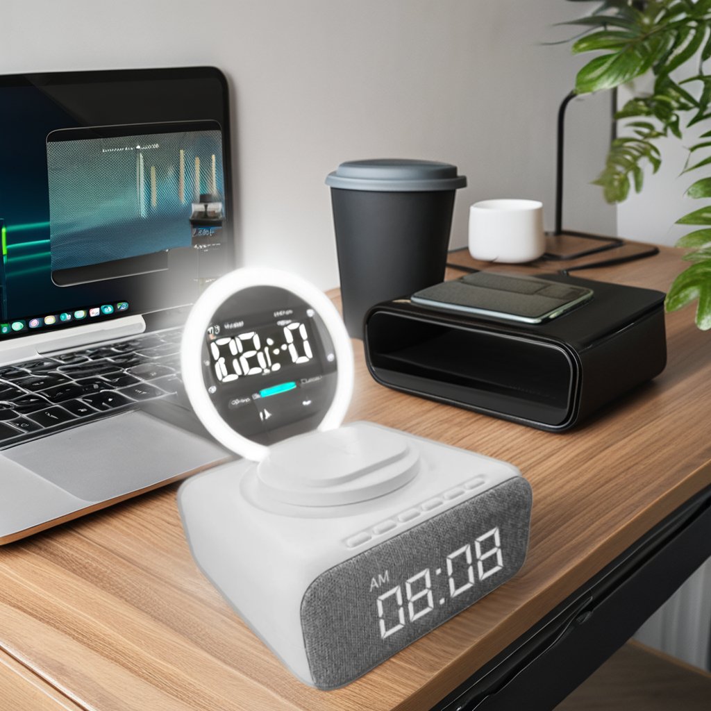 Fashion BT V 5.3 Speaker USB Portable Wireless Charging FM Alarm Clock Bedside Nightlight LED Digital Display Computer