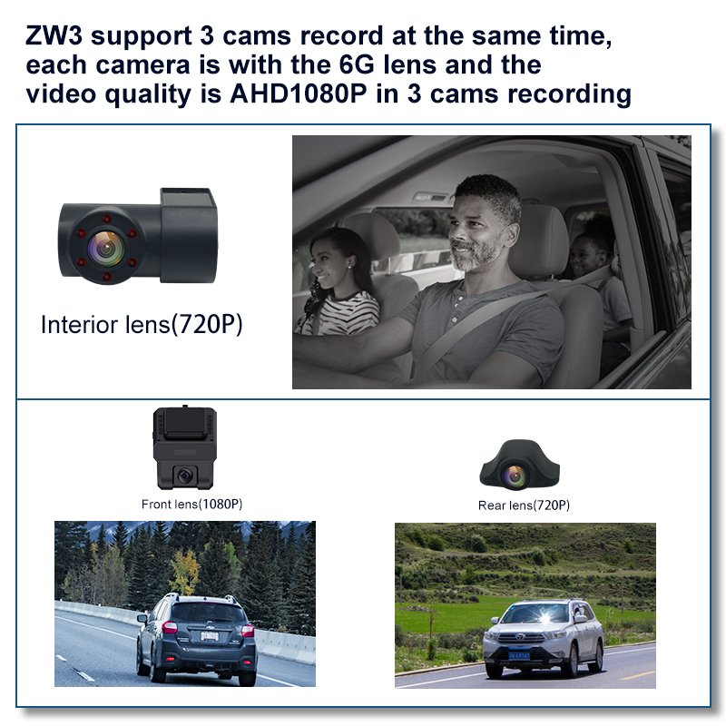 3CH Record 4g Dashcam with IR Night Vision DMS ADAS Panic Alarm Function Fit Cmsv6 and 9-36V Power for Fleet Management