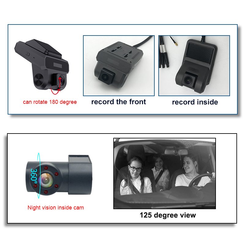 3CH Record 4g Dashcam with IR Night Vision DMS ADAS Panic Alarm Function Fit Cmsv6 and 9-36V Power for Fleet Management