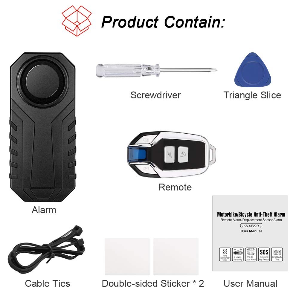 New Wireless Anti-Theft IP55 Waterproof 113 DB Super Loud Black Wireless Motorcycle Bicycle Alarm with Remote Control