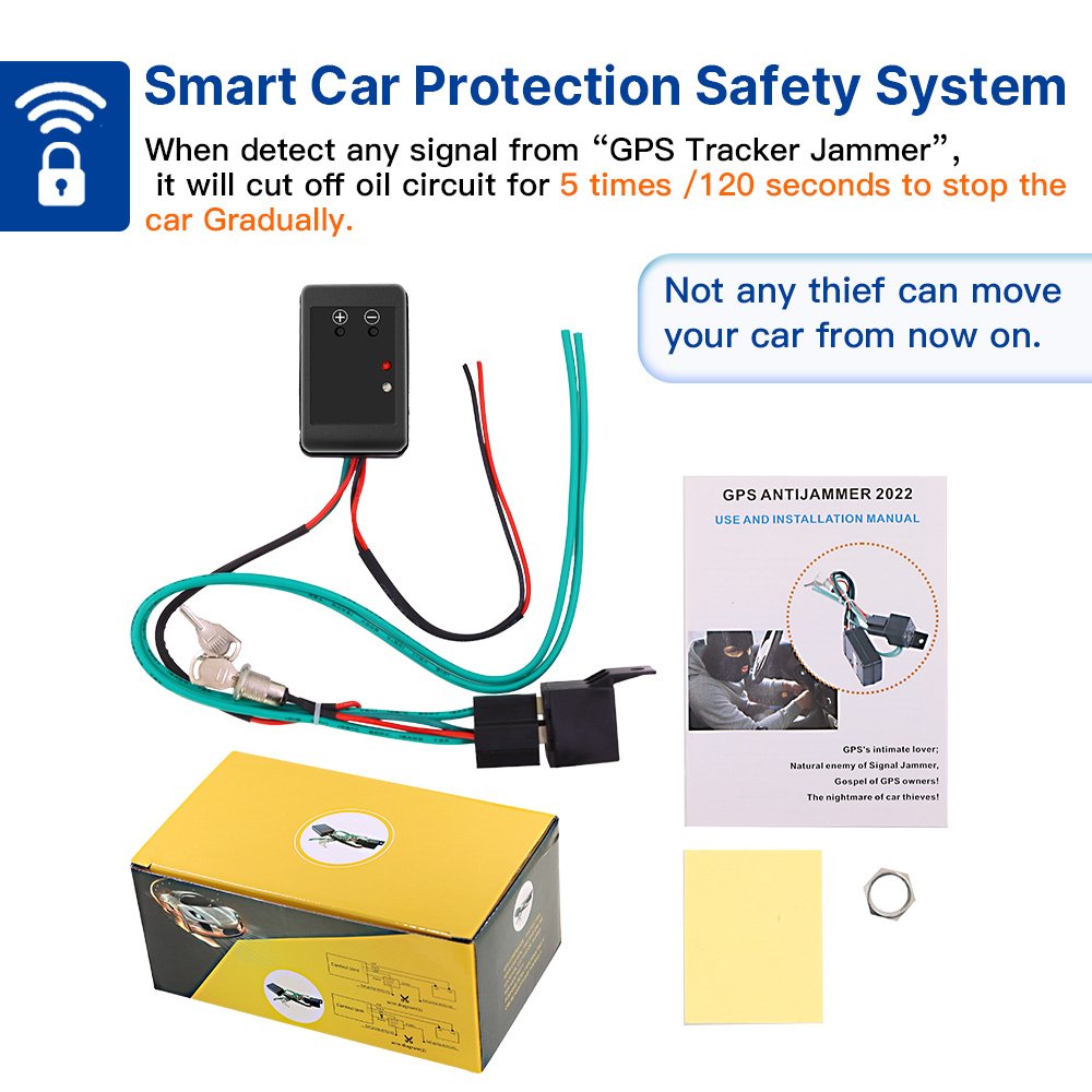 Vjoycar 12V Wireless Relay Immobilizer Car Anti-Jammer Anti Theft System for GPS Tracker Then Stop Car Automatically