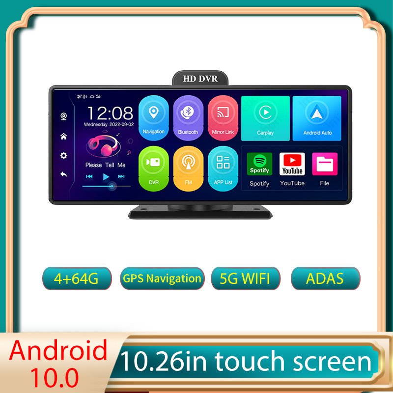 IPS Screen 10.26inches Two-channel DVRS Record ADAS/LCWS/FVWS Safe Alarm GPS Wireless Carplay&android for Car Automobile Vehicle
