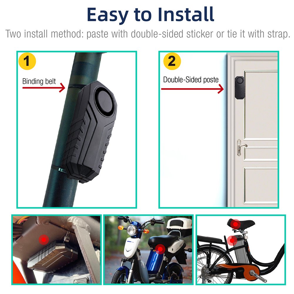 Wireless 7-Level Sensitivity Bicycle Motorcycle Alarm 113dB Super Loud Sound with Remote Control Included Home Security System