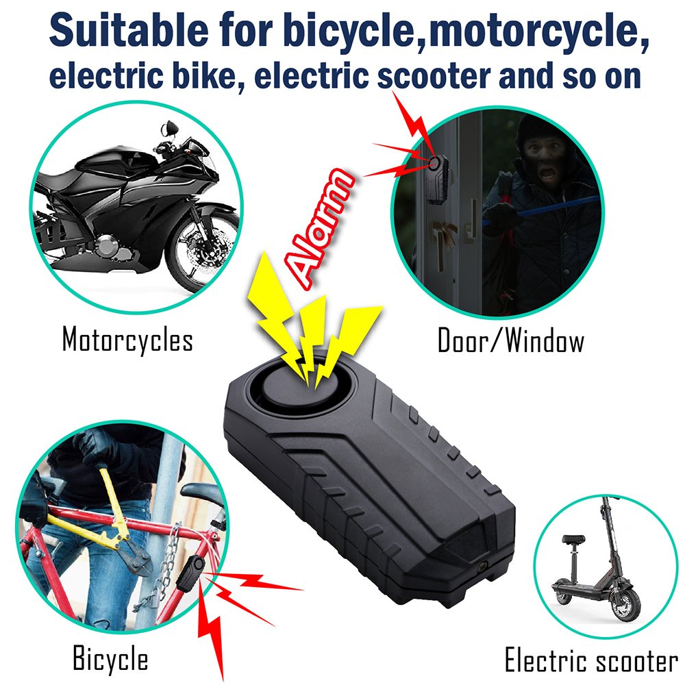 Wireless 7-Level Sensitivity Bicycle Motorcycle Alarm 113dB Super Loud Sound with Remote Control Included Home Security System