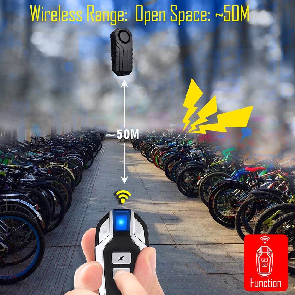 Wireless 7-Level Sensitivity Bicycle Motorcycle Alarm 113dB Super Loud Sound with Remote Control Included Home Security System