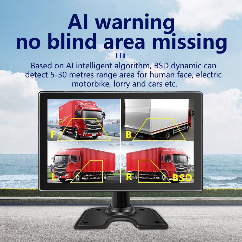 Vehicle Pedestrian Warning Blind Area Monitoring 10 Inch 4 Split All-in-one BSD Monitor HD Recorder Oil Theft Warning Bibibi