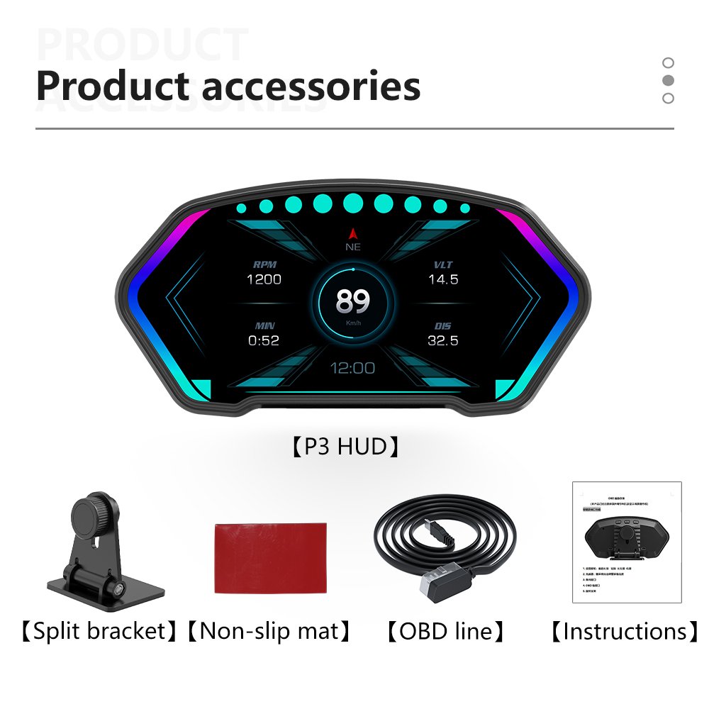 2024 Newest Auto Gauge Hud P3 LCD Screen Multi Function HUD Speedometer GPS OBD2 Car Head up Display