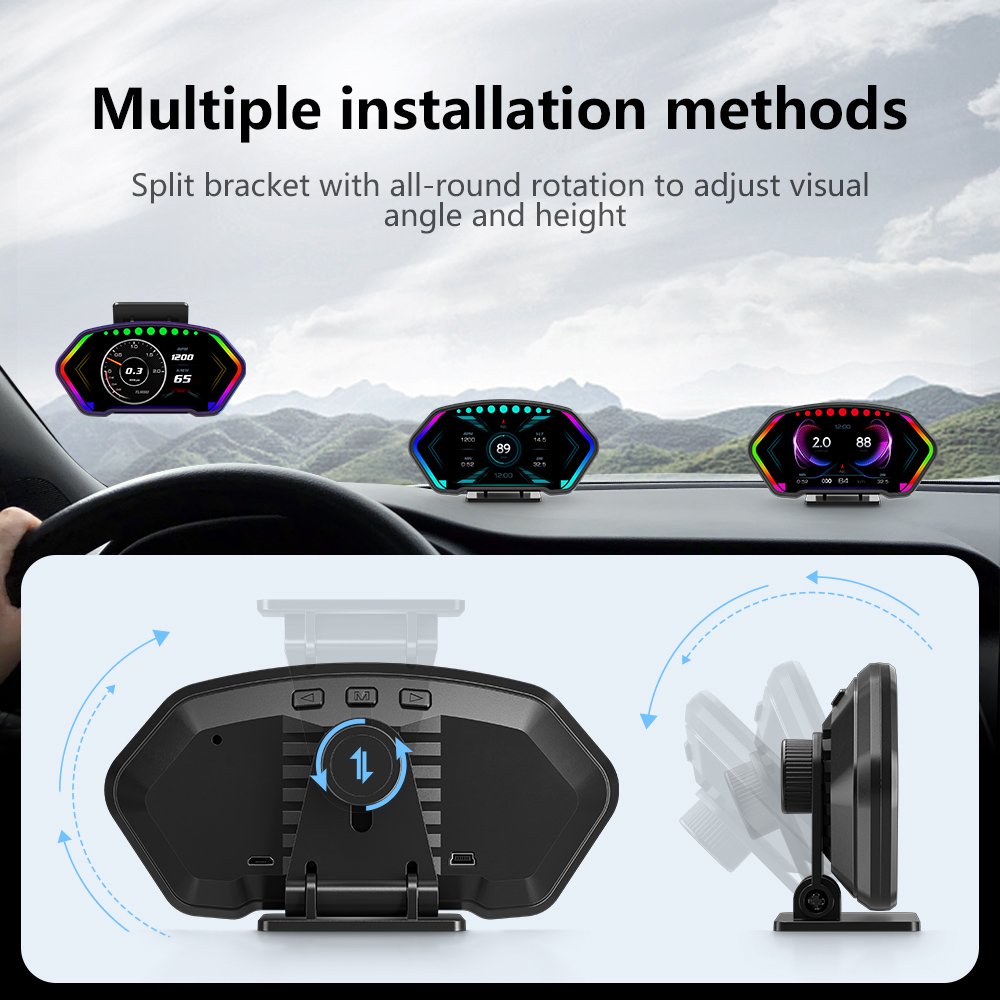 2024 Newest Auto Gauge Hud P3 LCD Screen Multi Function HUD Speedometer GPS OBD2 Car Head up Display