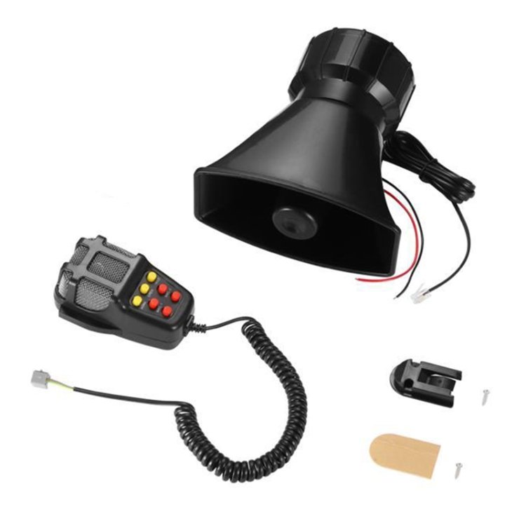 2021Car Electric Alarm Air Horn Siren Speaker 5 Sound Tone Super Loud Microphone