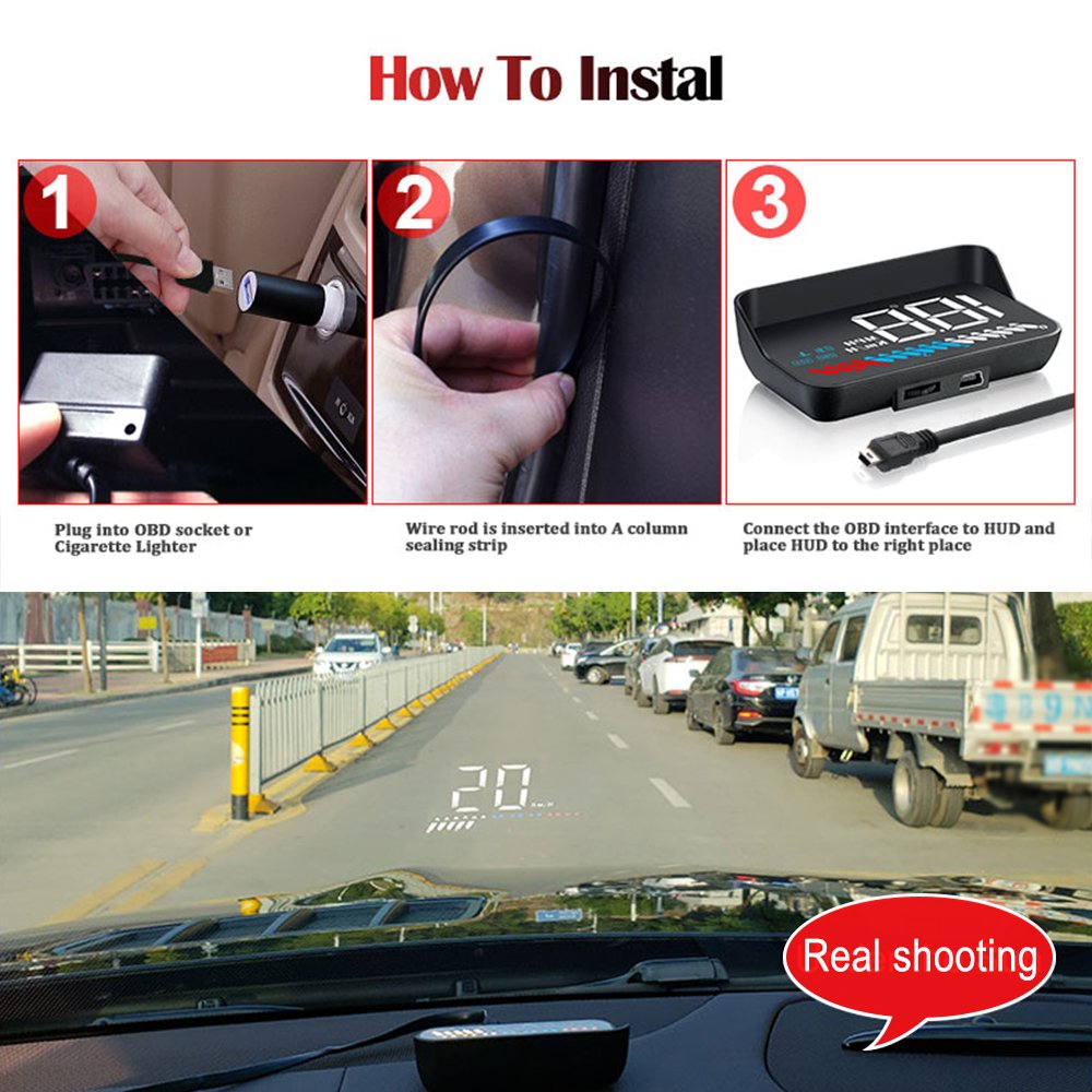 HUD Car Head up Display Car OBD2 Universal GPS Speed Meter Water Temperature HD Suspension Projector