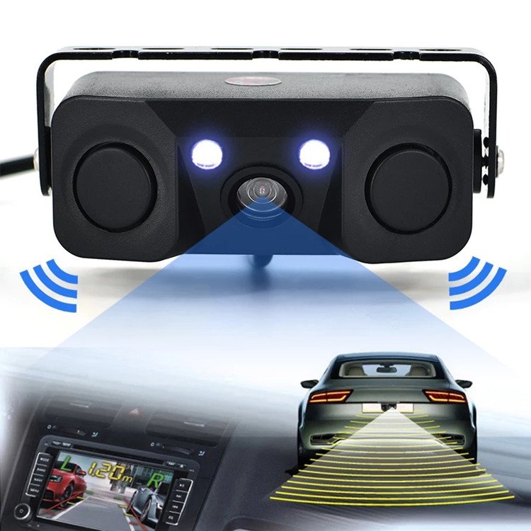 3 in 1 Car Parking Sensor Car Reverse Backup Rear View Camera With 2 Radar Detector Sensors Indicator Buzzer Alarm Car Camera