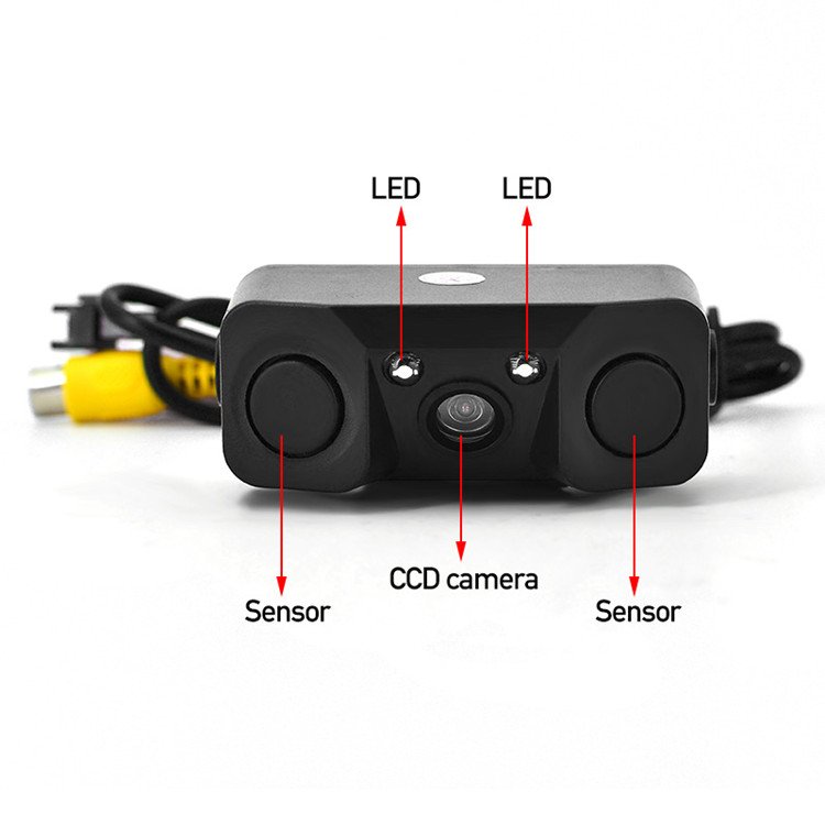 3 in 1 Car Parking Sensor Car Reverse Backup Rear View Camera With 2 Radar Detector Sensors Indicator Buzzer Alarm Car Camera