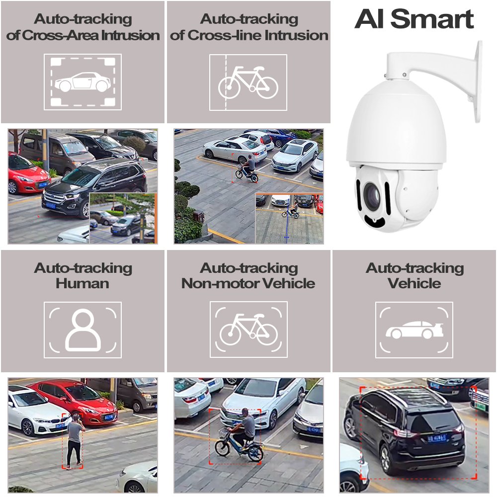 IP PTZ Camera 4K 30X Zoom Auto Tracking 8MP Color Night Vision Auto Tracking Camera Perimeter Intrusion Detection System
