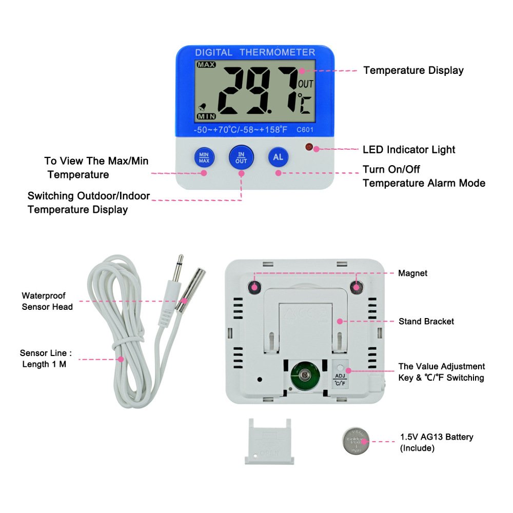 Max Min Digital Fridge Freezer Refrigerator Thermometer for in -Out Laboratory Thermometer