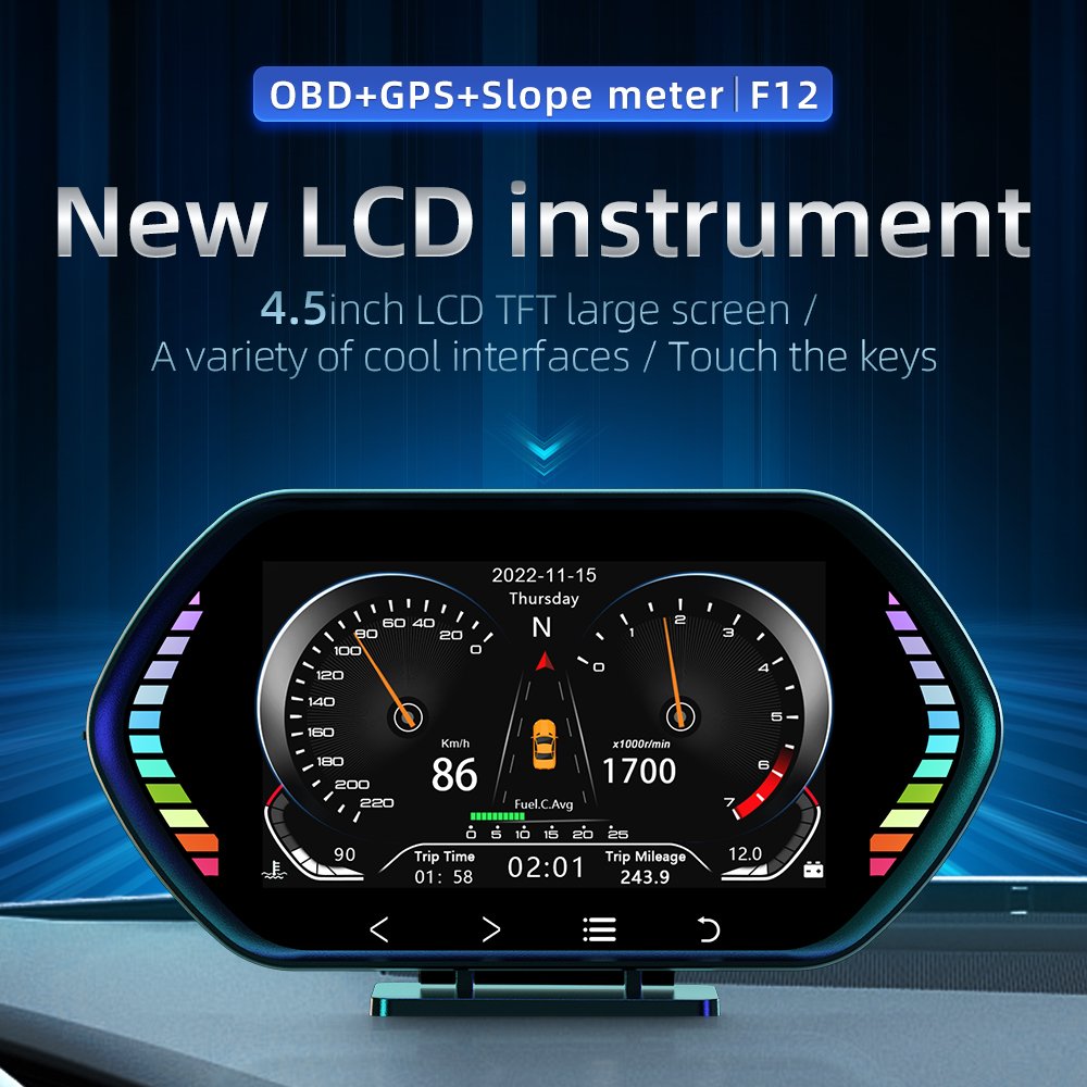 Universal OBD+GPS 4.5Inch Smart Gauge HUD F12 Upgrade Version Smart Digital Instrument OBDII Speedometer
