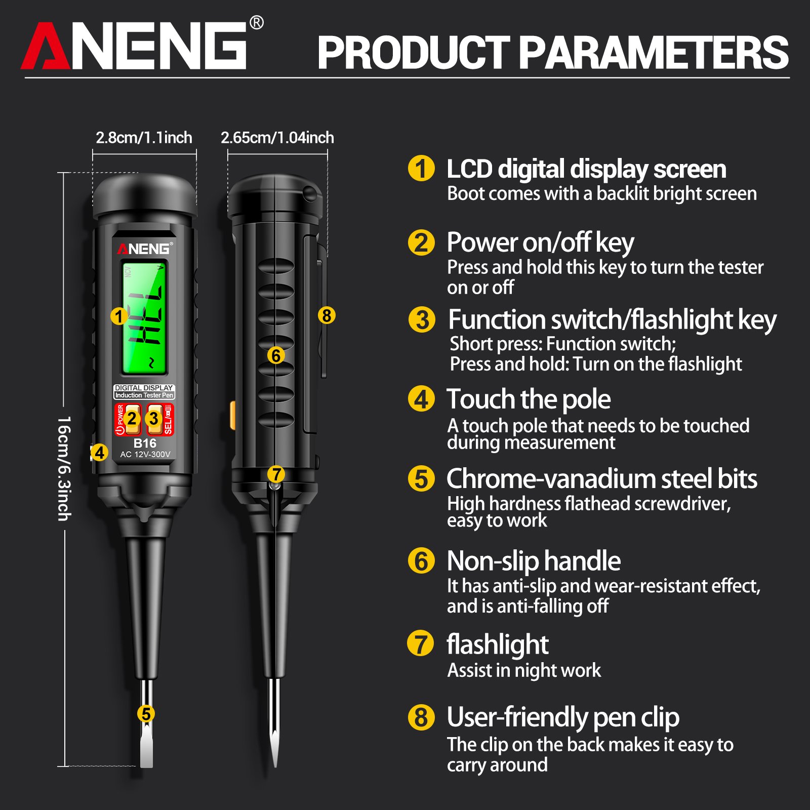 ANENG B16 Tester Pen Non-Contact 12V-300V Voltage Detector Test Meter Light Bulb Car Diagnostic Breakpoint Finder Voltmeter Tool