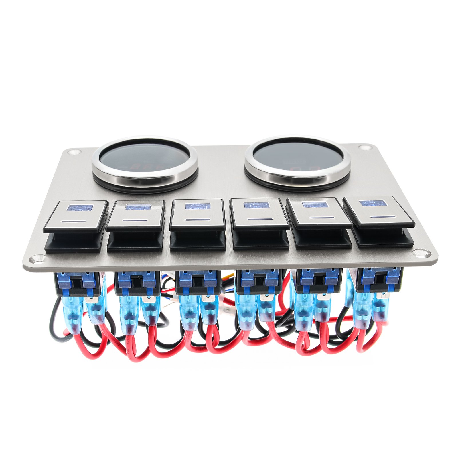6 Gang Switch Panel with Water Level Gauge+Fuel Meter 52mm 12V/24V Rocker Switch Panel for Truck RV Yacht Marine Car