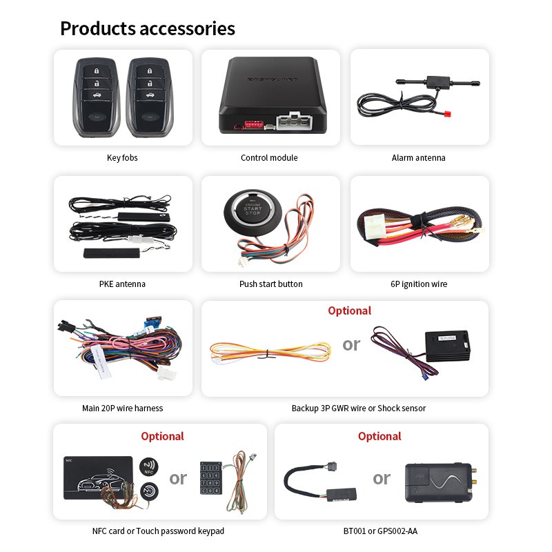 EASYGUARD Universal EC002-T2-NFC Car Alarm System with Vibration Warning Passive Keyless Entry Remote Start