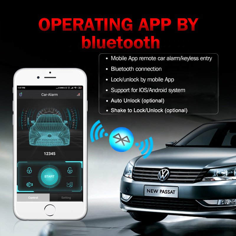 Auto Electronics Bule Tooth Car Alarm Remote Control 433mhz Keyless Entry Lock/unlock Trunk Release Wholesale Car Alarm System