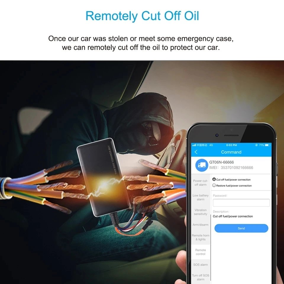 Jimi GT06N Car Tracker With 2G GSM Real Time Tracking Voice Monitoring Multiple Alarms Tracker Remote Cut-off Via Platform APP