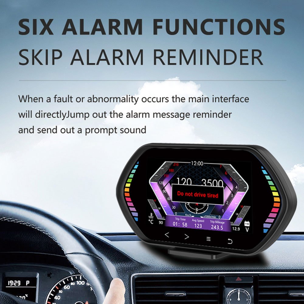Podofo 2023 F12 HUD Head-Up Display OBD+GPS+Slope Meter Display Car Digital Speedometer IPS Oil Temp Speed for Vehicle