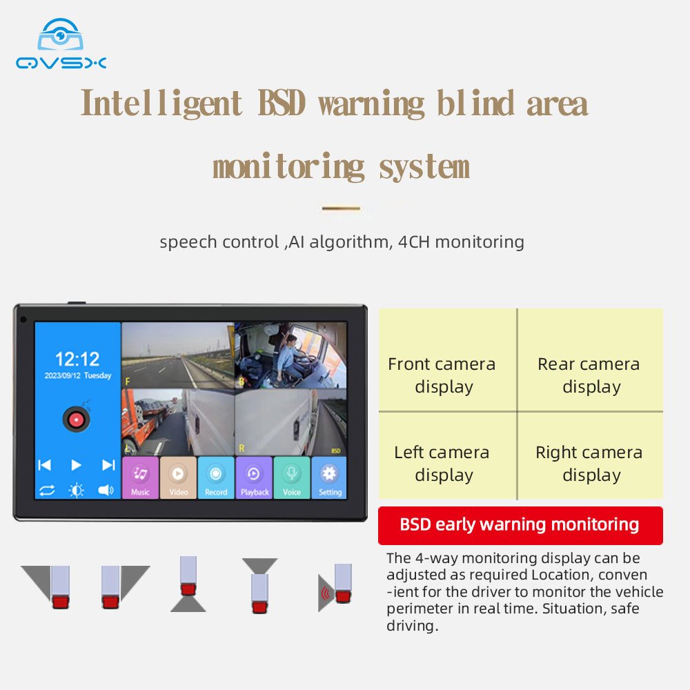 10.1 Inch Commercial Vehicle Blind Spot Warning Detection System Waterproof Night Vision Camera BSD Car Reversing Aid