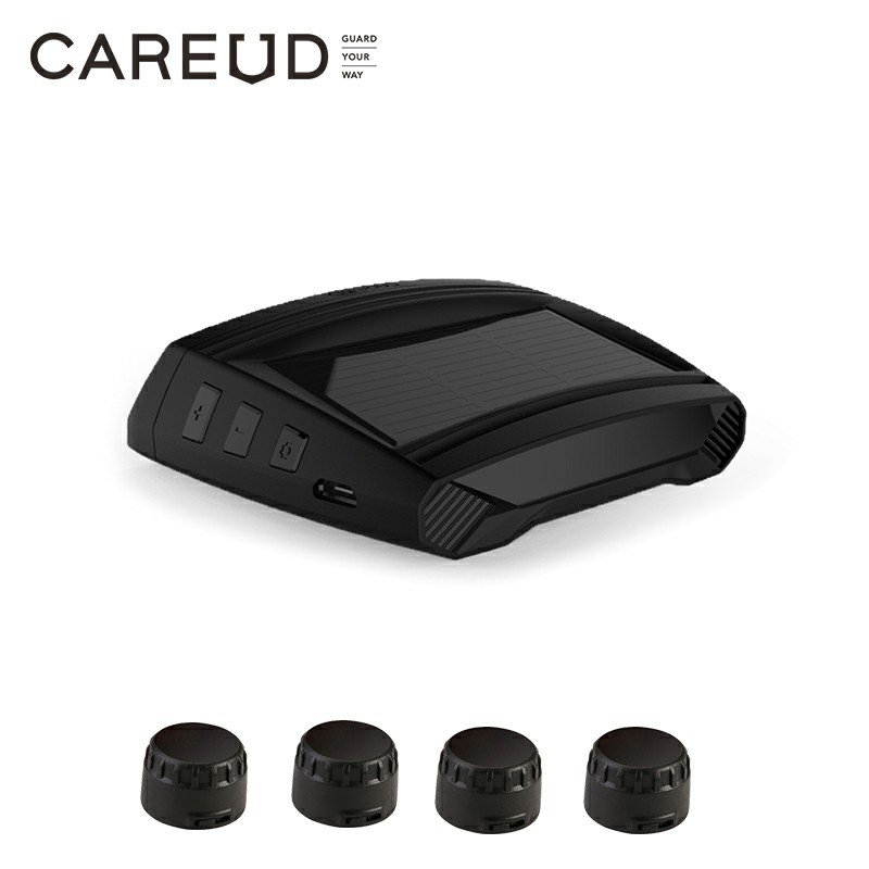 CAREUD Solar Power TPMS Car Tire Pressure Alarm Monitor Auto Security System Tyre Pressure Temperature Warning with 4 Sensors