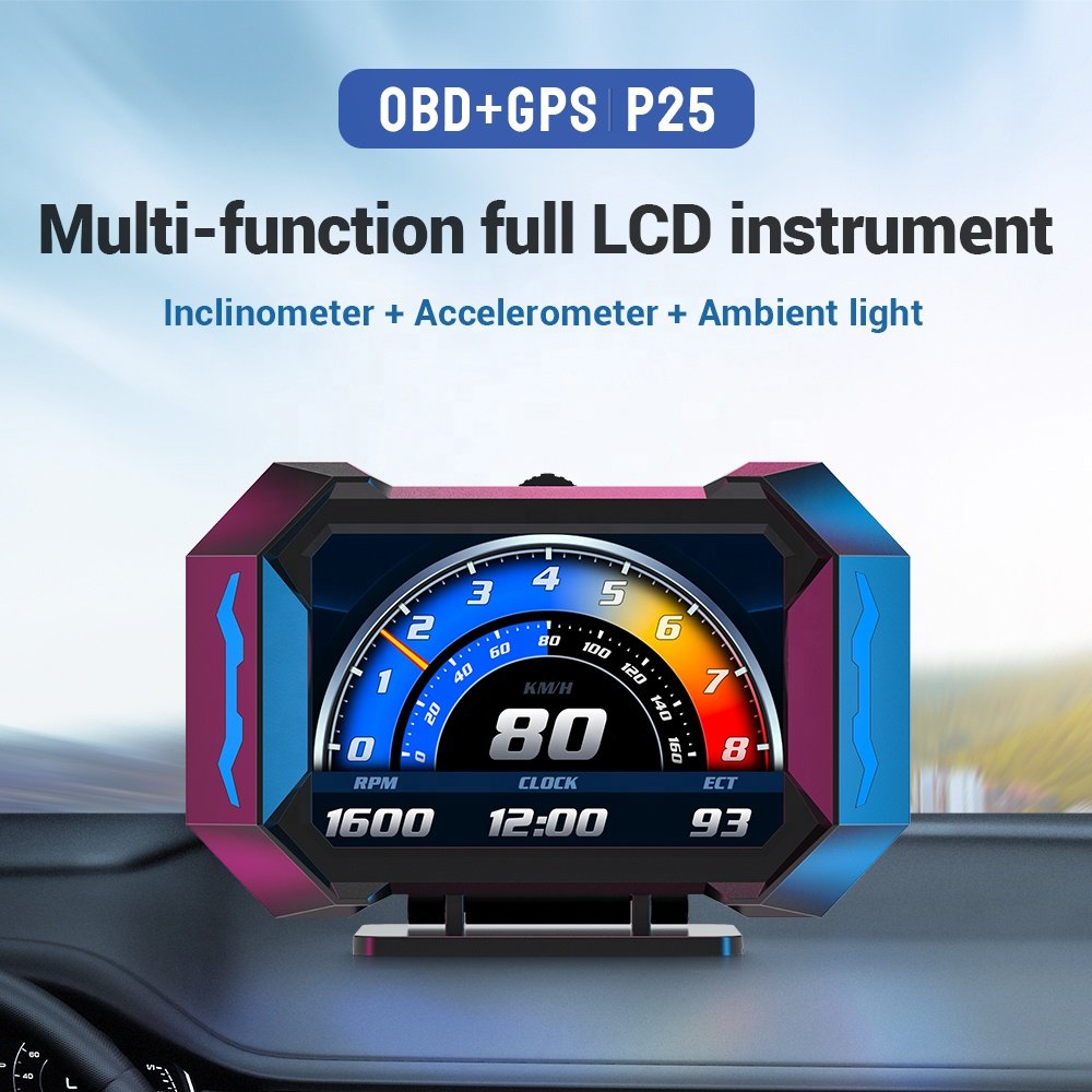 2024 Top Sell HUD Diagnostic Car Electronics Head up Display OBD2 GPS Speed Slope Meter P25 Car HUD