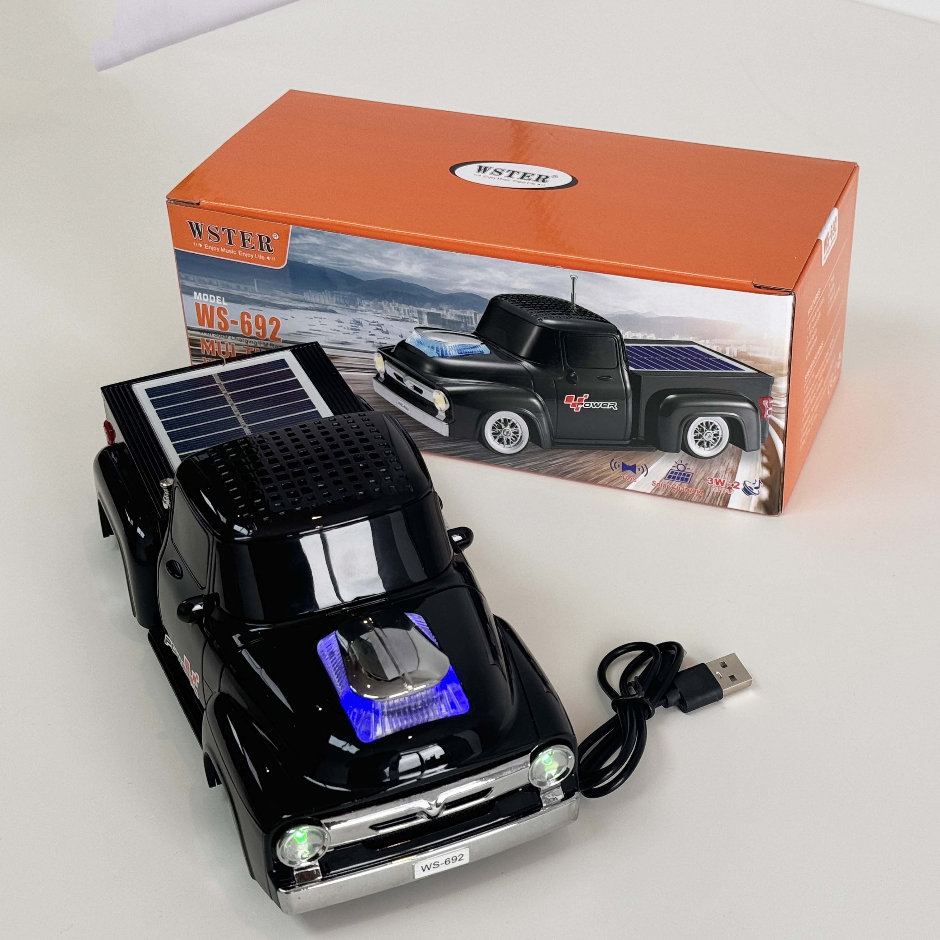Solar Energy WS-692 Pickup Design Wireless Desktop Party BT Portable Sound Box Pickup Car Mini Karaoke Speaker With FM Radio