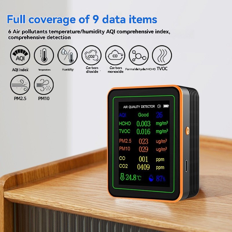 New 10 in 1 PM2.5 PM10 TVOC CO2 AQI Formaldehyde Detector Meter Indoor Air Pollution Sensor Air Quality Monitor for Home Office