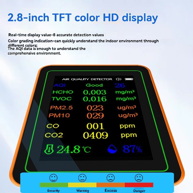 New 10 in 1 PM2.5 PM10 TVOC CO2 AQI Formaldehyde Detector Meter Indoor Air Pollution Sensor Air Quality Monitor for Home Office