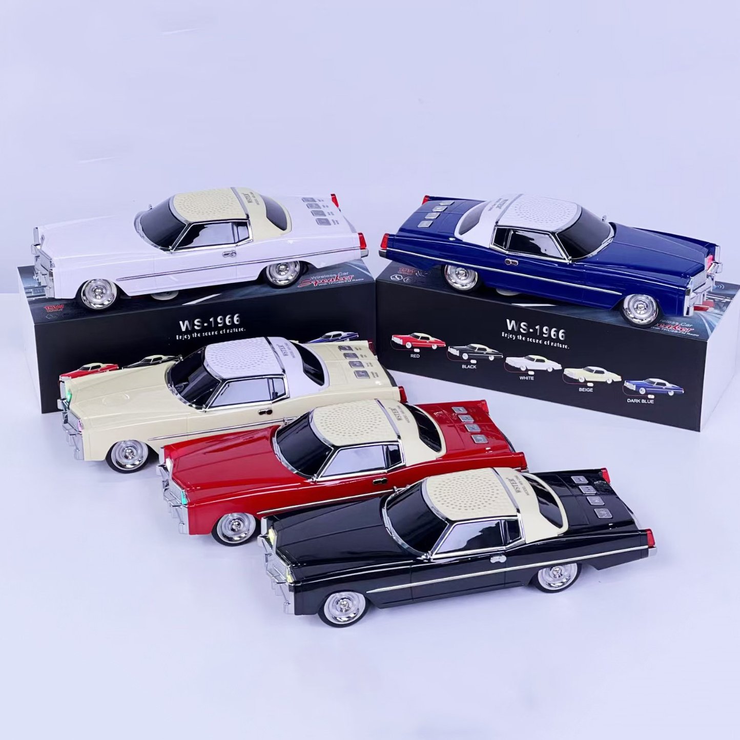 WS-1966 10W Cadillac Classical Vintage Car Design Wireless Desktop Party BT Portable Mini Karaoke Speaker With FM Radio