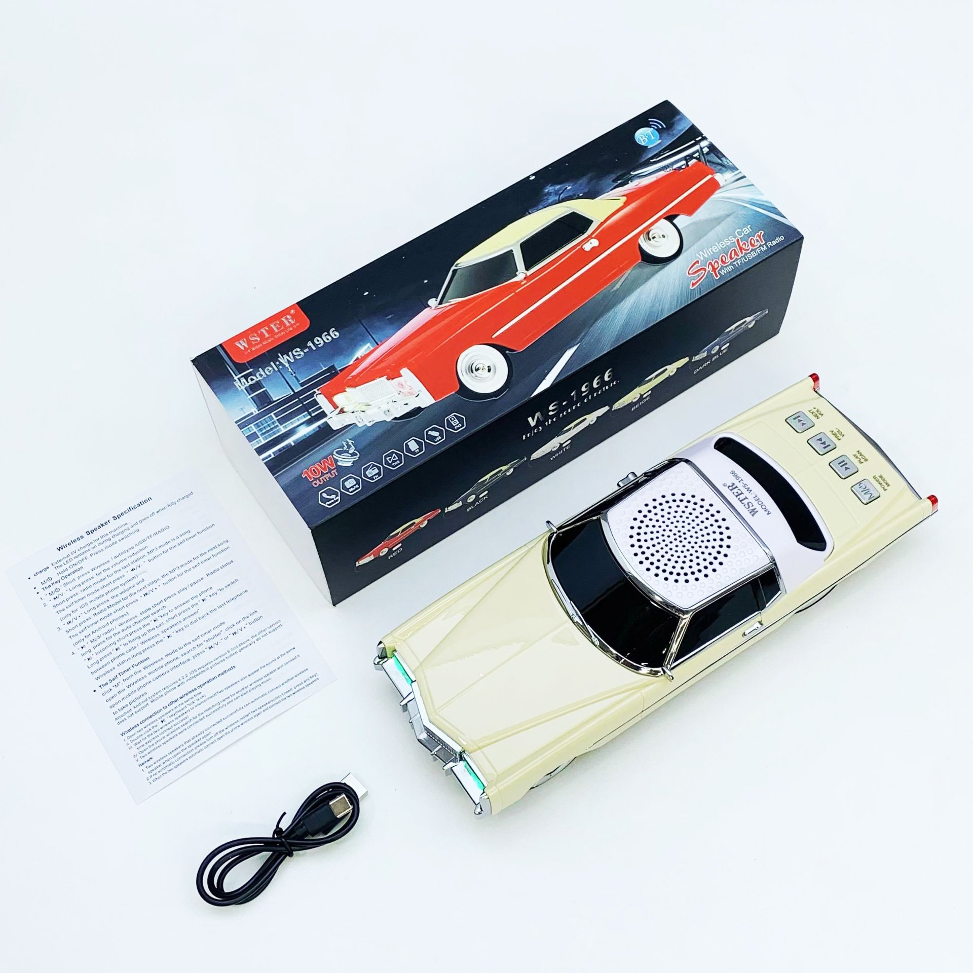 WS-1966 10W Cadillac Classical Vintage Car Design Wireless Desktop Party BT Portable Mini Karaoke Speaker With FM Radio