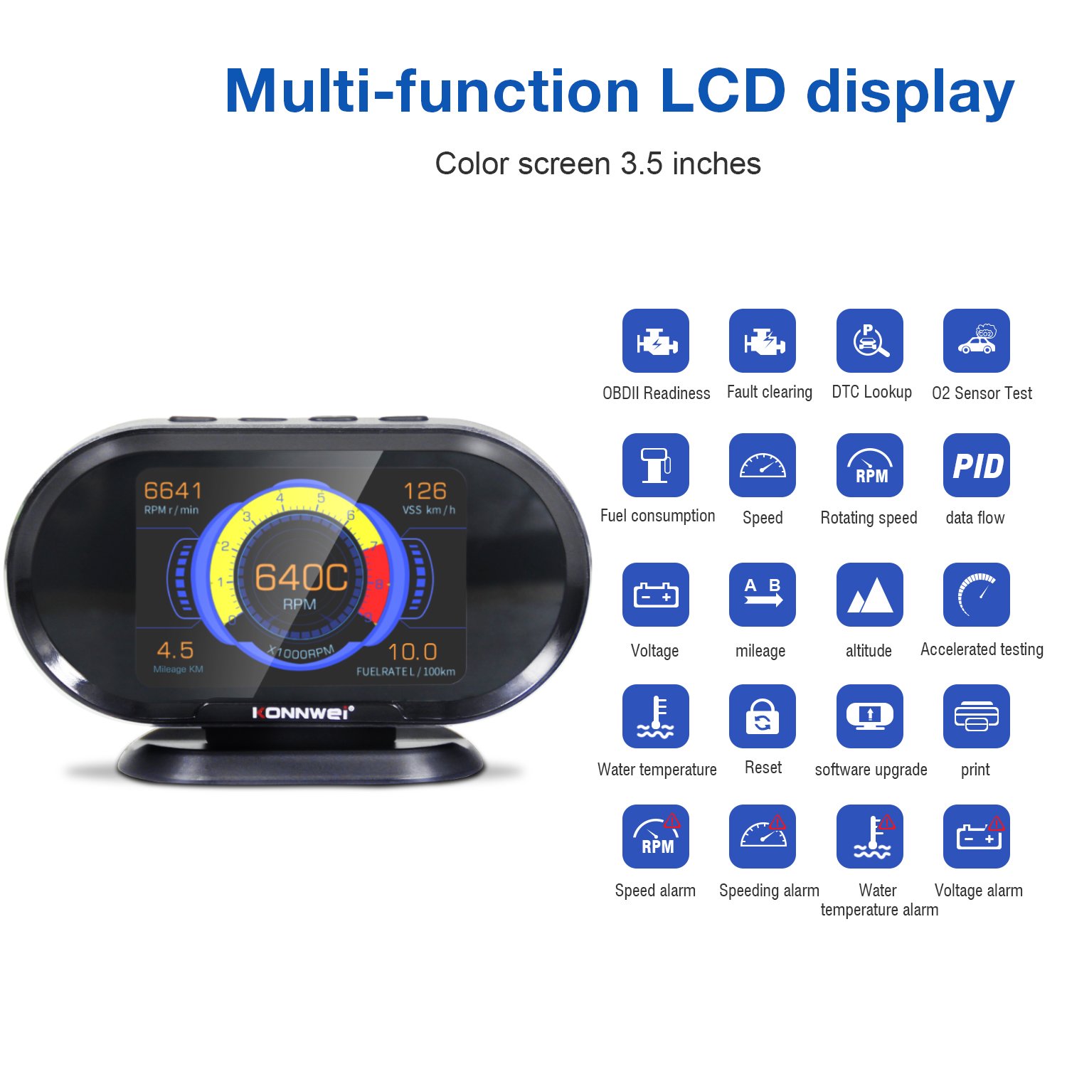 2024 Automotive Diagnostic Tools OBD2 Scanner Car Hud Head up Display KONNWEI KW206 LCD Speedometer OBD Gauge With Car Alarms