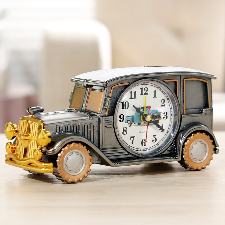 Vintage Classic Car Shape Alarm Clock Battery Powered Old Fashioned Classic Desktop Ornament Vintage Shelf Clock