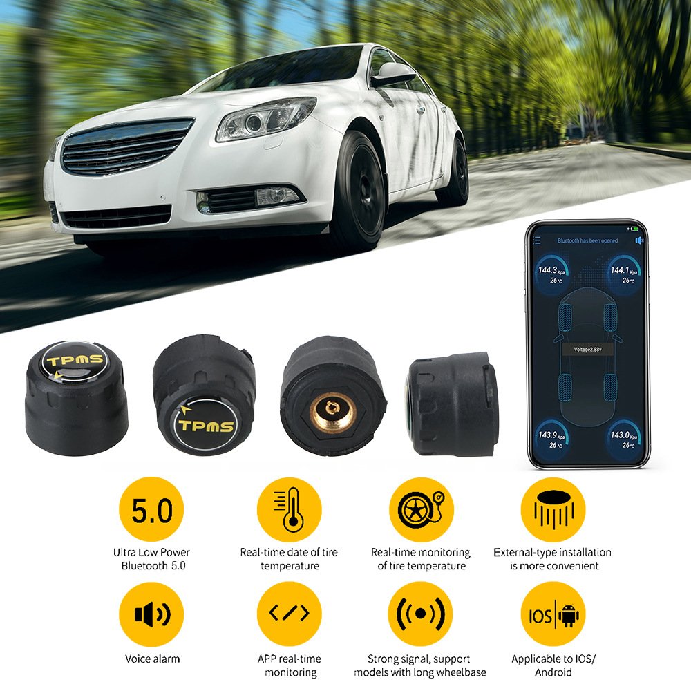 External Sensor TPMS Bluetooth 5.0 Tire Pressure Detector Car Tire Pressure Monitor Sensor Anti-theft External TPMS