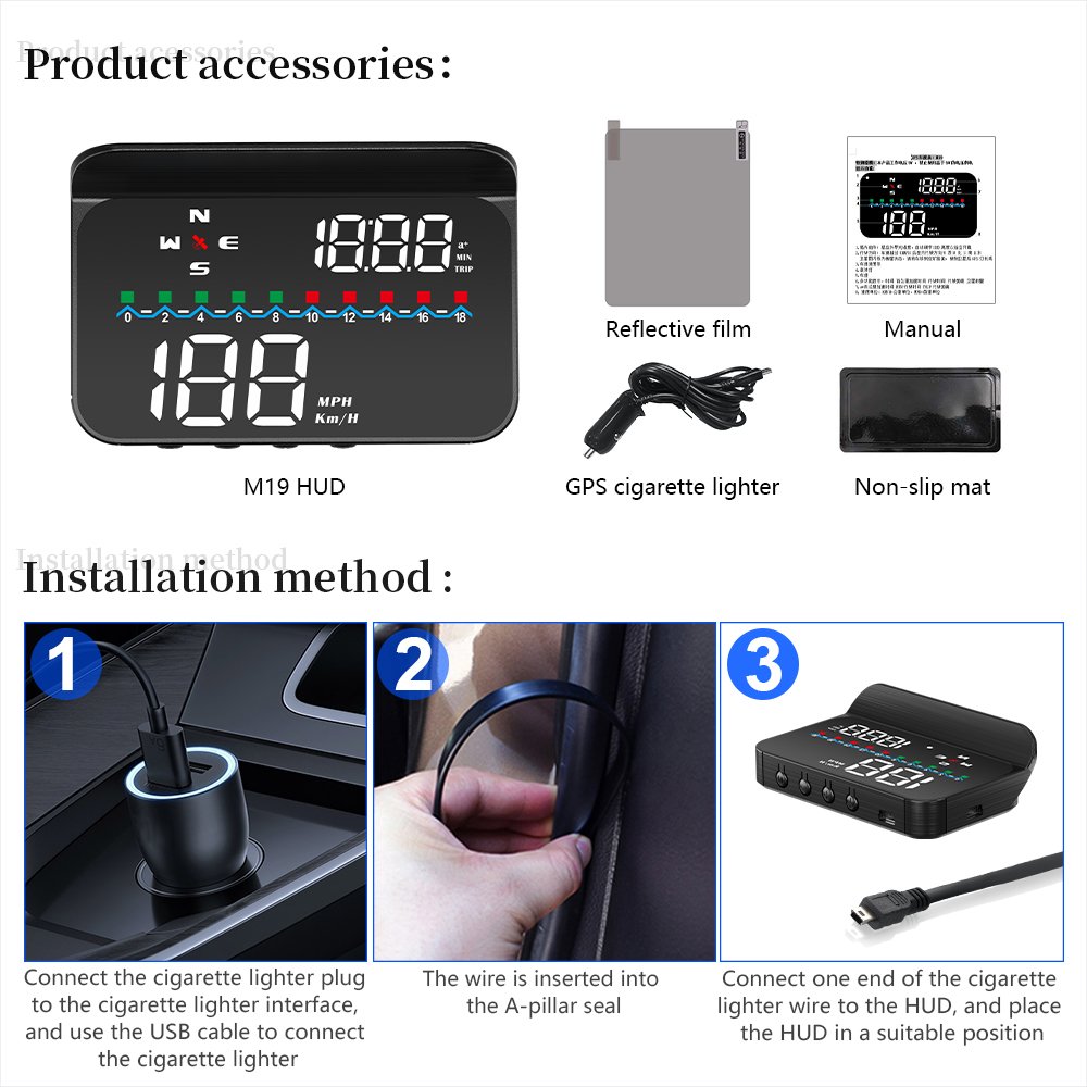 Car Head up Display M19 OEM Gps Digital Turbo boost Oil Pressure Temperature Gauge for Car Multifunction Auto Meter