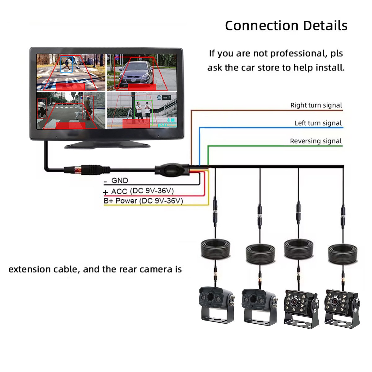 10 Inch Touch Screen 4CH Smart BSD Alarm Truck Bus Car DVR Video Recorder Monitor with 4 PCS AHD 1080P IR Night Vision Cameras