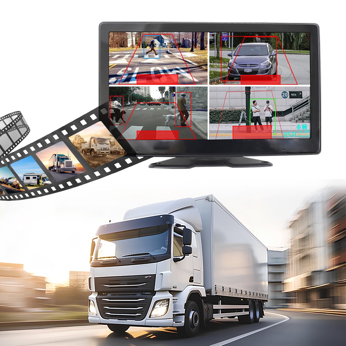 10 Inch Touch Screen 4CH Smart BSD Alarm Truck Bus Car DVR Video Recorder Monitor with 4 PCS AHD 1080P IR Night Vision Cameras