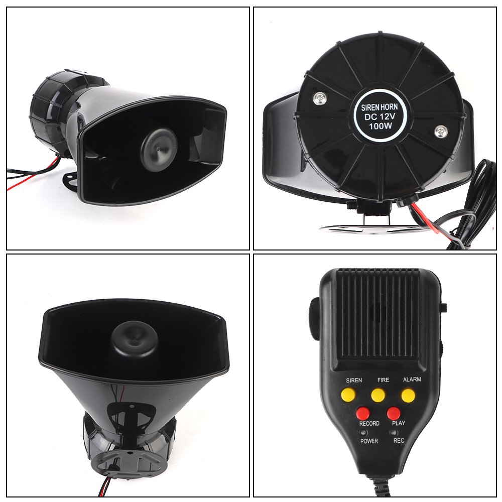 Car Warning Alarm Megaphone Car Horn 12V 100W Multi-tone & Claxon Horn Police Siren Air Horn Speaker for Truck Car Automobile