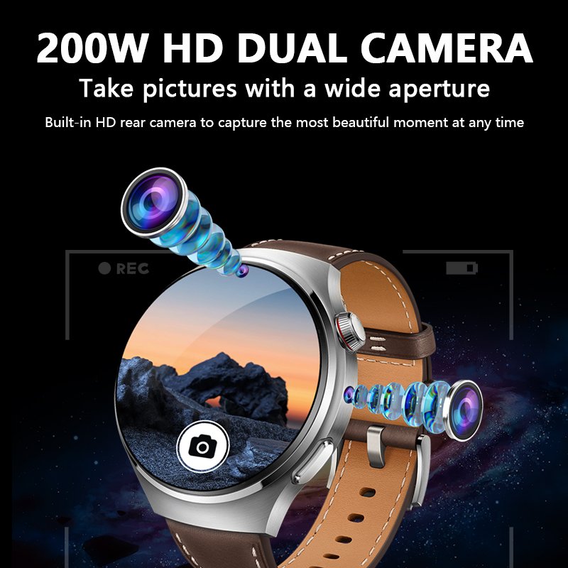 Support Youtube Tiktok Watch Video with Dual Camera and Wifi Function NFC GPS Nano Sim Card 16GB B14 AMOLED Smart Watch
