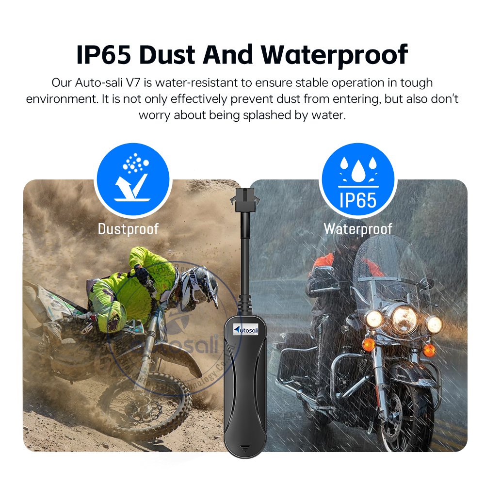 Auto-Sali V7 Vehicle Tracker for Motorcycle Ebike Car Truck IP65 Waterproof Light Sensor Dismantal Alarm for Auto Finnance