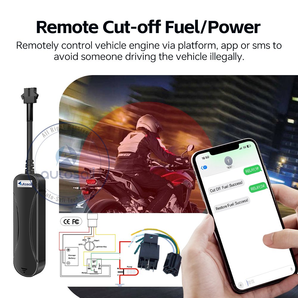 Auto-Sali V7 Vehicle Tracker for Motorcycle Ebike Car Truck IP65 Waterproof Light Sensor Dismantal Alarm for Auto Finnance