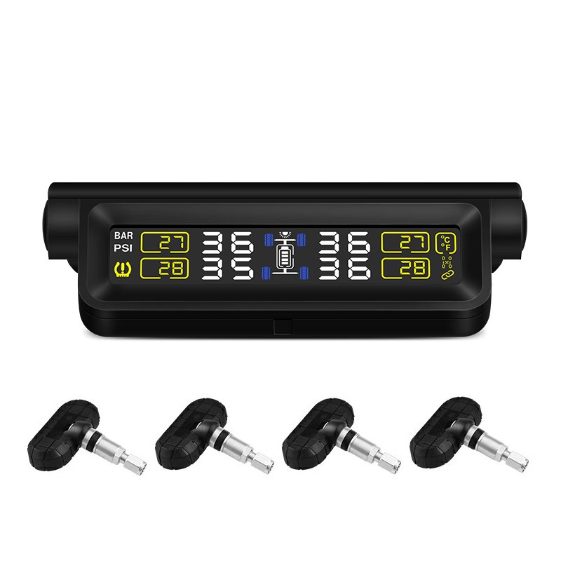TPMS Car Tire Pressure Alarm Monitor System Automatic Brightness Control Wireless Solar Power 4 Sensors Decoration Accessories