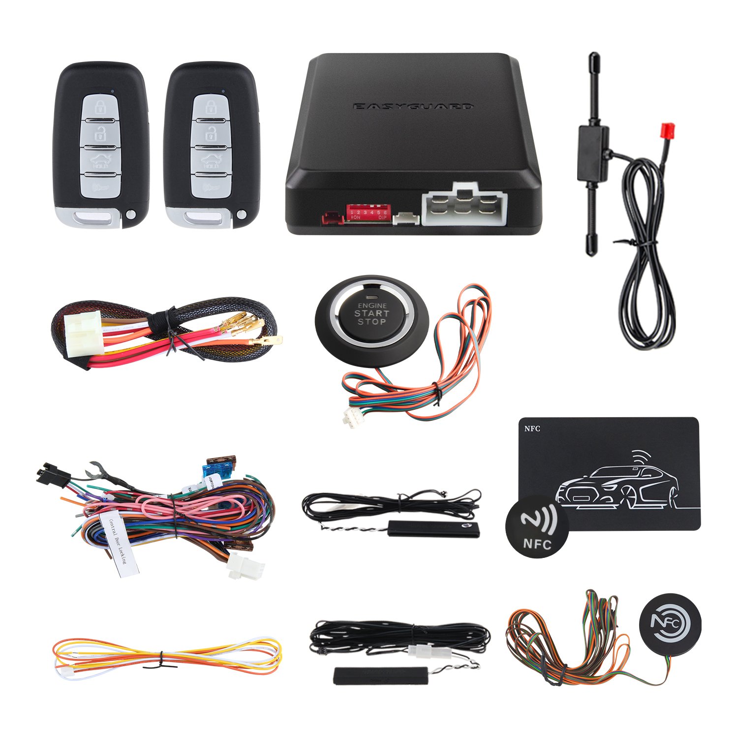 EASYGUARD EC002-HY-NS Push Start Button Smart Key PKE Keyless Entry Remote Start Touch Password Keypad Shock Warning