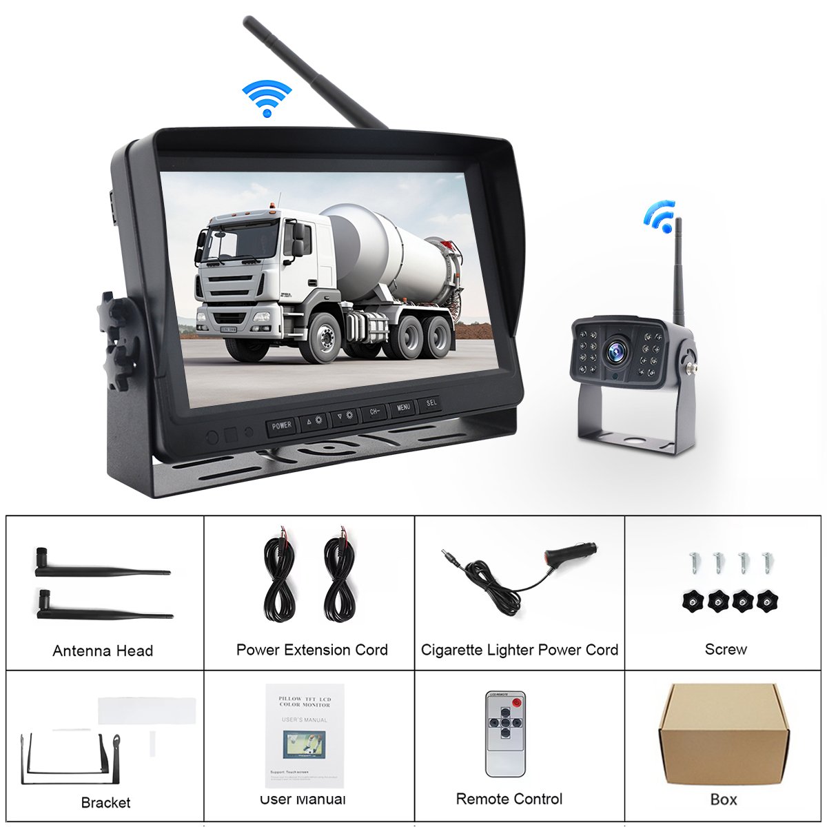 Car Reversing AHD Wireless Truck DVR Monitor Night Vision Reverse Backup Recorder Wifi Camera for Bus Forklift Truck