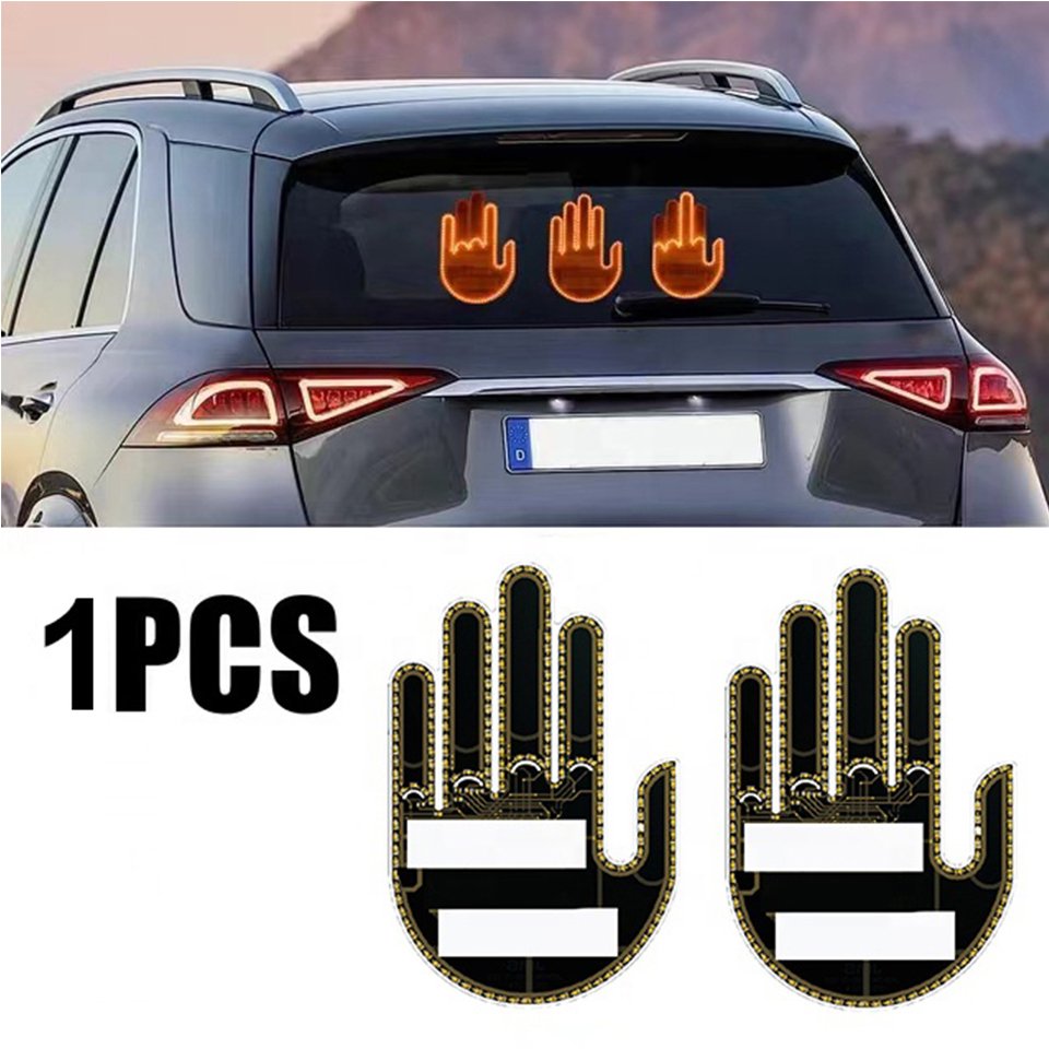Stock Available Flik Middle Finger Led Decoration Car Light Remote Control Cool Car Accessories Warning Brake Light