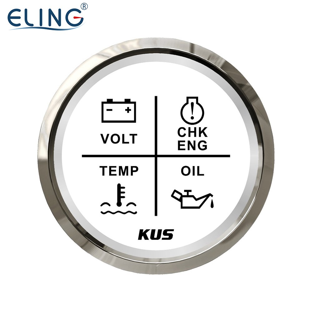 KUS 52mm 4LED Alarm Gauge Display With Oil Pressure Water Temperature Engine Meter Volt 12V 24V Universal for Car Boat Truck