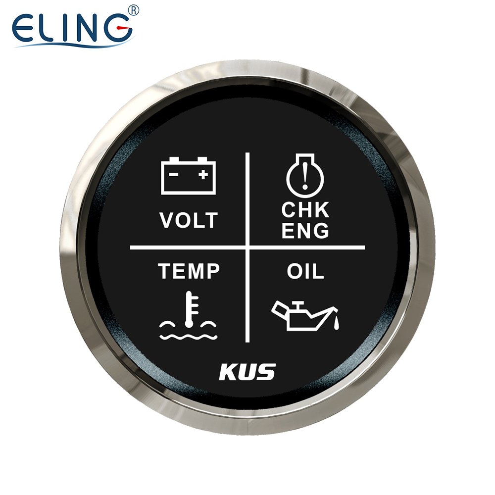 KUS 52mm 4LED Alarm Gauge Display With Oil Pressure Water Temperature Engine Meter Volt 12V 24V Universal for Car Boat Truck