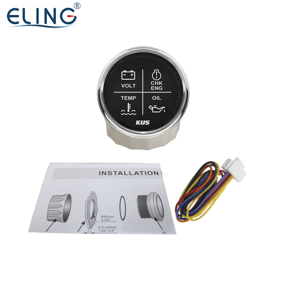KUS 52mm 4LED Alarm Gauge Display With Oil Pressure Water Temperature Engine Meter Volt 12V 24V Universal for Car Boat Truck